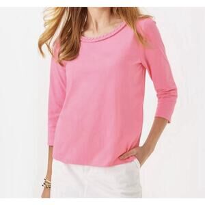 Lilly Pulitzer Paulson Top Size M Pink Braided Crew Neck 3/4 Sleeve Knit Spring